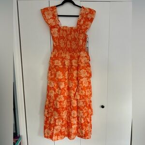 SAYLOR Bright Orange Floral Midi Dress
